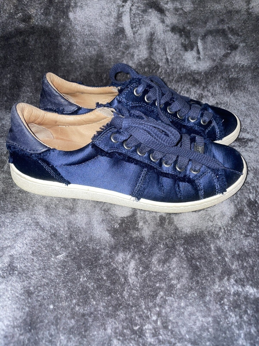 UGG Women's Size 7 Flat Sneaker Shoes Blue Satin Lace Up