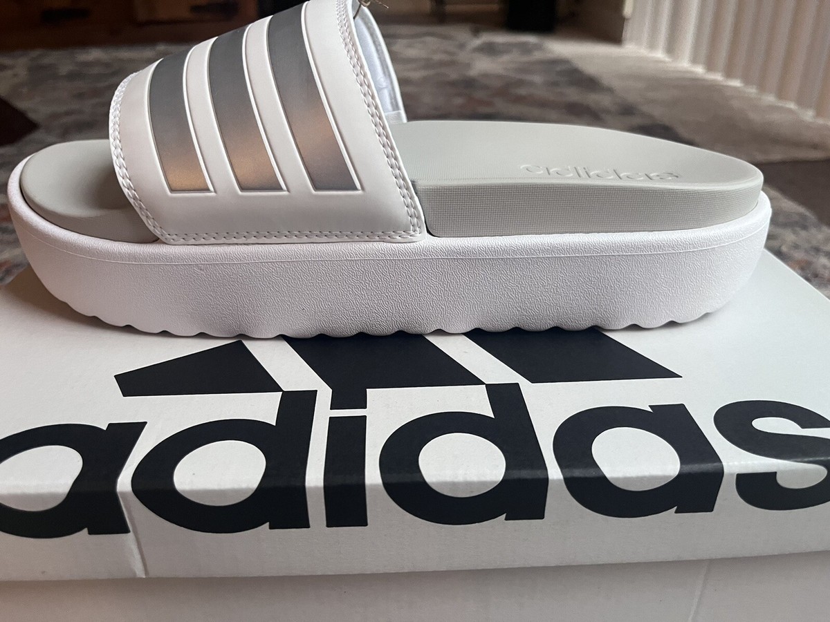 Adidas Adilette Platform Slides - Cloud White / Zero Metalic  display picture 1
