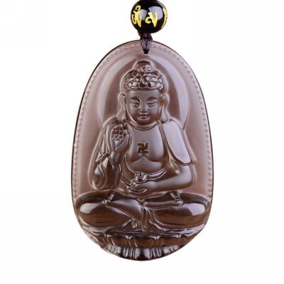 Natural ice Obsidian natal buddha guan yin bodhisattva Necklace pendant Chain