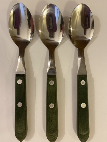 RARE Washington Forge TOWN & COUNTRY Green Wood Set 3 Teaspoon Spoons Flatware - Picture 1 of 5