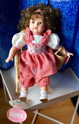 Gotz Doll " w/ tags Limited Edition in GinghamOutfit with Wicker Chair - Picture 2 of 8