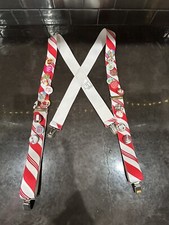 Christmas Suspenders Novelty Candy Cane Stripes Button Pins Flare Adult Holiday