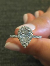 Pear Cut 2.25Ct Diamond White Gold Over Halo Engagement Ring Simulated Size 5.5
