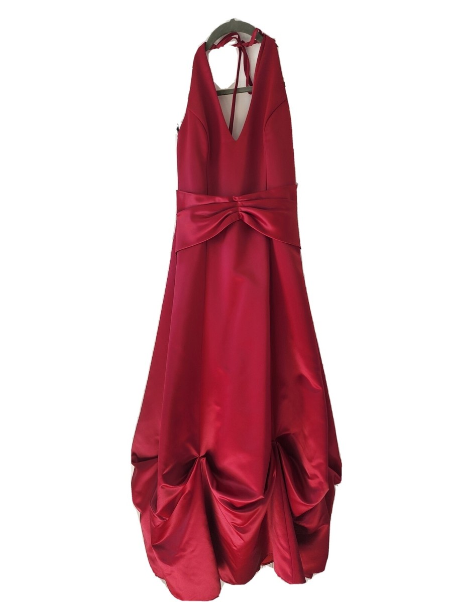 maroon halter prom dress Straps Burgundy High Split Floor Length Prom Dresses