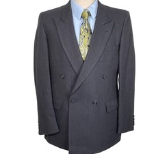SSSSSS Blazer Men 40 Navy Multi Pinstripe Double Breasted Peak 4 Button Wool