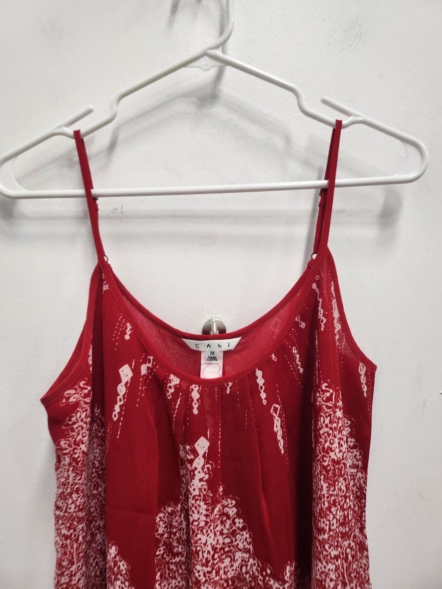 Cabi Womens Township Cami Tank Top Size Medium Red White Spaghetti