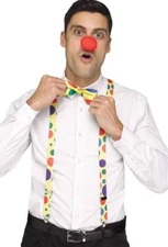 Clown Suspender Instant Kit 14+ Halloween Costume Accessory Colorful Tie Nose