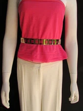 SEXY WOMEN HIGH WAIST HIP SILVER METAL PLATE NARROW BELT ELASTIC HOT PINK S M L