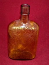 Antique Vintage Full Pint Amber Glass Whiskey Liquor Bottle