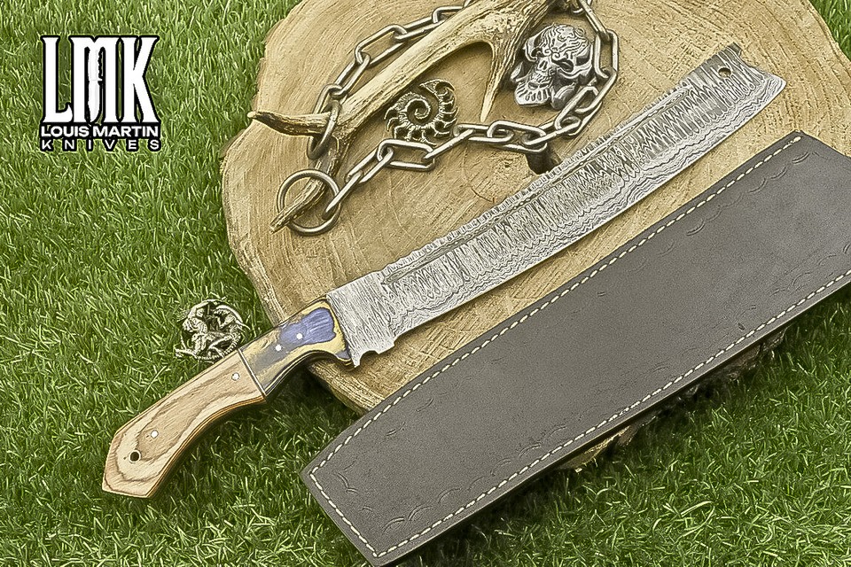 LMK Hand Full Tang Knife Ladder Damascus Olive Wood Tactical eBay