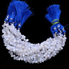 AAA Natural Blue Chalcedony Gemstone 5x3mm Faceted Teardrop Briolette 6" Strand