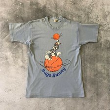 Vintage 90s Space Jam Bugs Bunny T Shirt Blue Size L