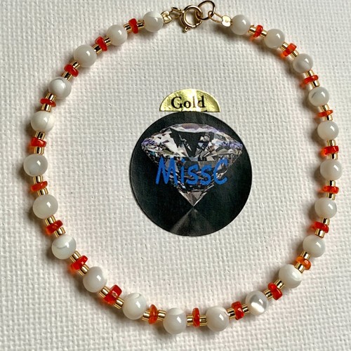 9CT GOLD ORANGE FIRE OPAL with MOTHER OF PEARL BRACELET FIRE OPALS FROM ETHIOPIA - Picture 4 of 6