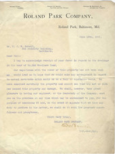1901 Letterhead Roland Park Co Baltimore MD Young Revell Property Dispute