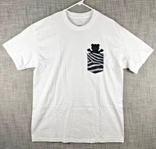 Size L - Grizzly Grip Tape Zebra Bear Breast Pocket Graphic T-Shirt White Skate