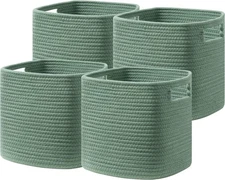 13x13 Cube Storage Bins, Storage Cubes with Handles, 4 Pack Cotton Rope Baske...