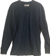 American Giant Blue Long Sleeve Garment Dyed Henley T Shirt Men's Large USA Made
