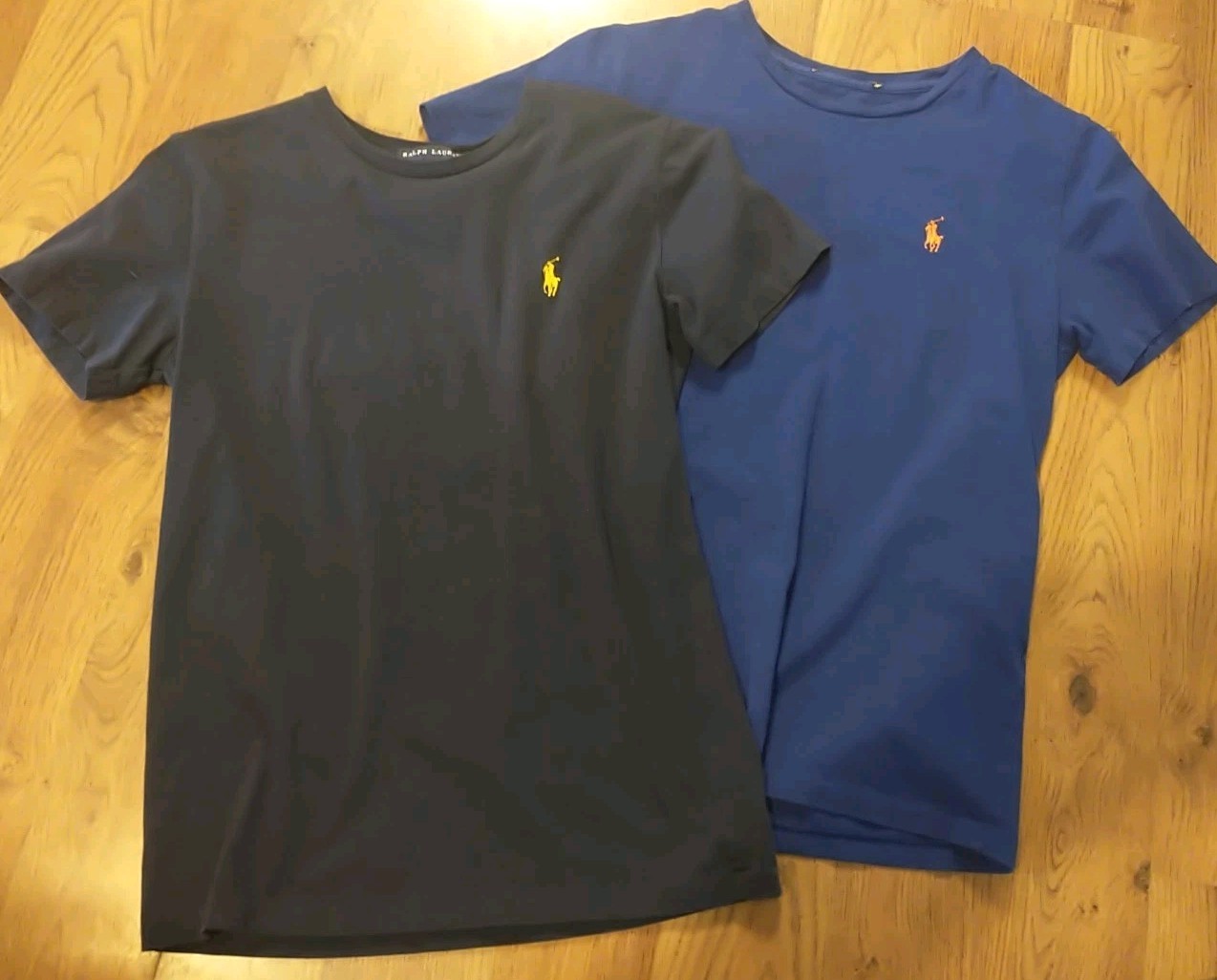 PONY 2 magliette Ralph Lauren Polo SS nere con frangia gialla blu navy con frangia arancione