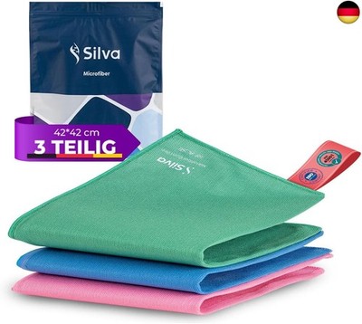 Silva Mikrofasertücher 42x42 cm extra groß 3er Set | Mikrofaser Handtuch für Gl