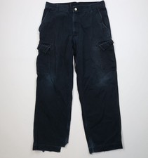 Vintage 90s Y2K Streetwear Mens 34x32 Thrashed Baggy Wide Leg Cargo Pants Blue