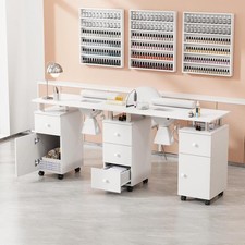 Rolling Double Manicure Table with Dust Collector  Drawers, Nail Table Station