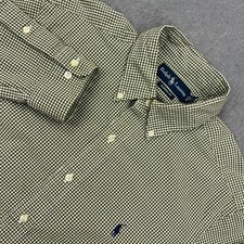 Ralph Lauren Shirt Men's Large 16 Green Check Classic Fit Long Sleeve Button Up
