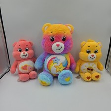 Care Bears Dare To Care 13  Tie Dye, Funshine 9"  Love A Lot Bear 9" Plush Lot