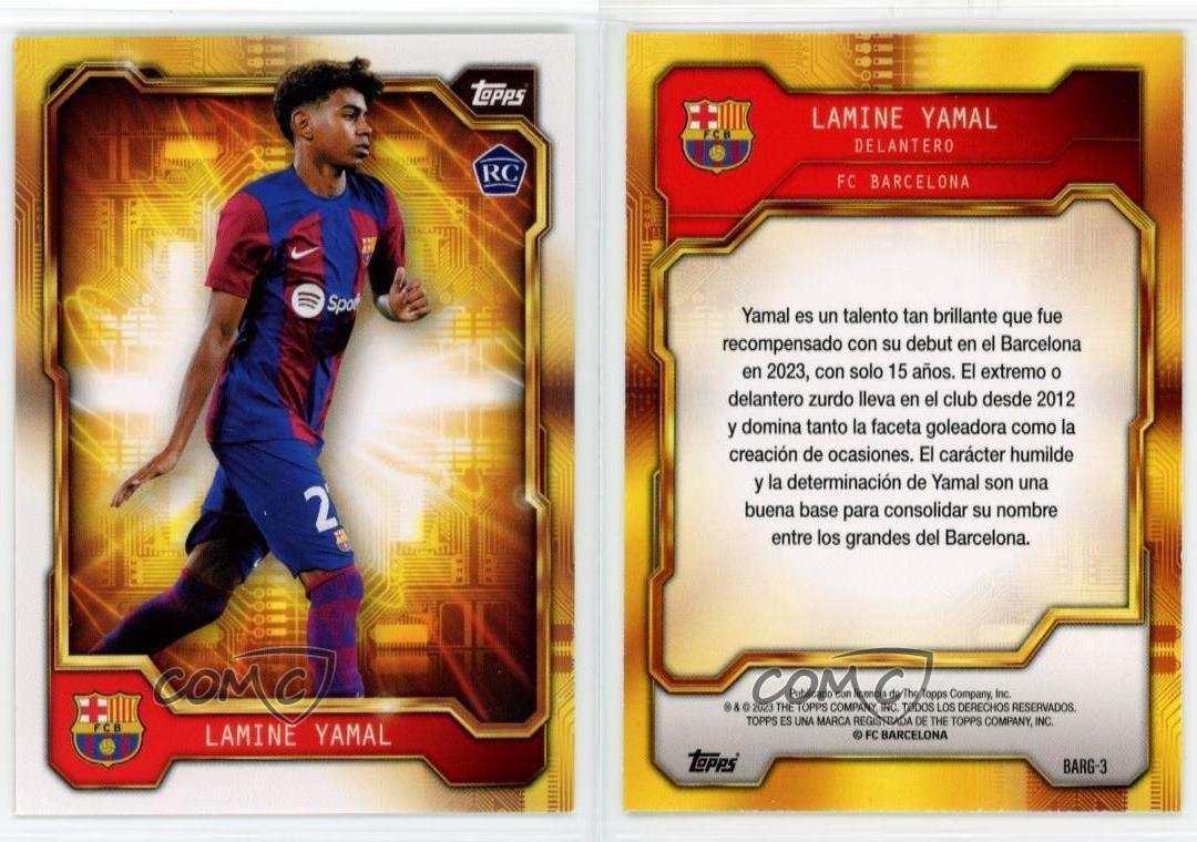 2023-24 Topps FC Barcelona Fan Set Golden Futures Lamine Yamal Rookie RC 10yl view 3