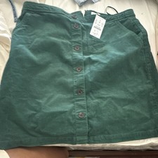 J.CREW Women s Green Corduroy Solid Mini Skirt Button-Front Pockets Size 10