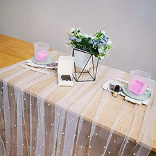 Pearl Table Runner, White Tulle Chiffon Table Line Wedding Decorations, Pearl La