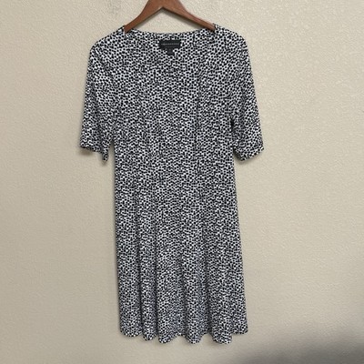 Connected Apparel Black & White Geometric Print Short Sleeve Dress Size 12