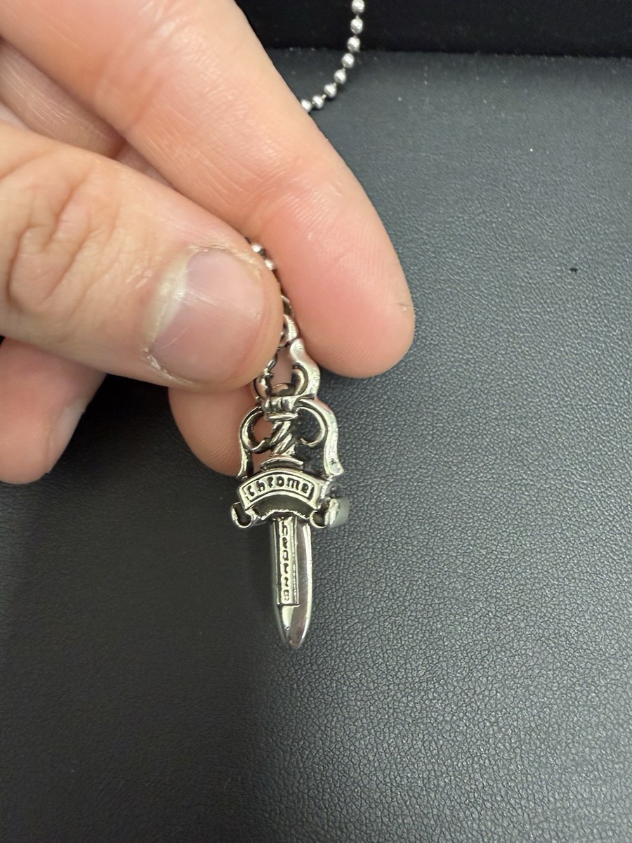 Chrome Hearts Silver Dagger Pendant Necklace Ball Chain Sterling