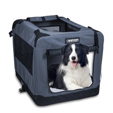 JESPET Soft Pet Crates 3 Door Soft Sided Folding Pet Carrier, Grey, 26"L