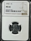 1943 1C  Lincoln Wheat One Cent NGC MS66   8699720-005