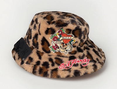 ED HARDY TATTOO KILLS LOVE SLOWLY WOMENS FAUX FUR LEOPARD BUCKET HAT One Size