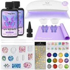 UV Resin Kit 200g with Upgraded Large UV Light, Molds and Casting Tools -Supe...
