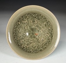 Fine Antique Chinese Molded Yaozhou Celadon Glazed Bowl - Song Dynasty