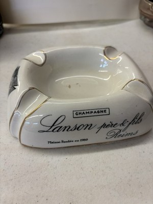 Vintage Lanson Champagne Ashtray Sarreguemines France Porcelain Gold Trim