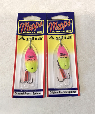 LOT OF 2 MEPPS AGLIA FRENCH SPINNER SIZE #4 CHART PINK 1/3oz NEW VINTAGE TROUT