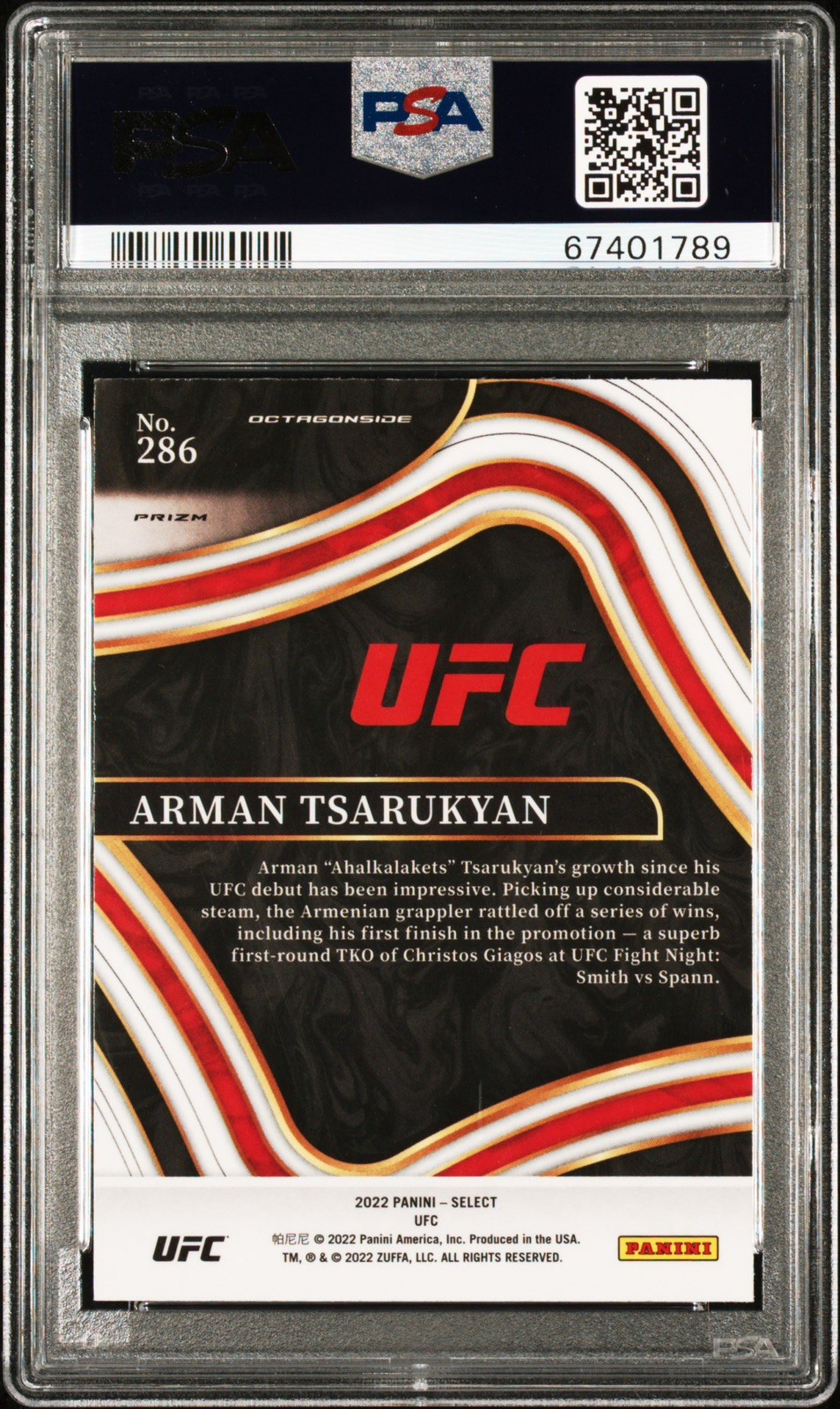 Panini 2022 Select UFC Arman Tsarukyan Octagonside Silver Prizm RC POP 8 PSA 10 view 9
