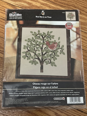 Bucilla Counted Cross Stitch Kit Red Bird On Tree 45822 Nature Scene 9.75 x 9.75
