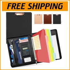 Sleek Faux Leather Portfolio Folder with Zipper, Binder, and 12.1'' Tablet Slot
