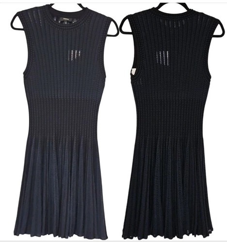 Theory Women's Knit Novelty Checker Dress Sleeveless A Line Mini Black White P - Picture 3 of 8