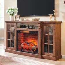 65" Fireplace TV Stand for TVs up to 75" w/ 28" Electric Fireplace and LED Light
