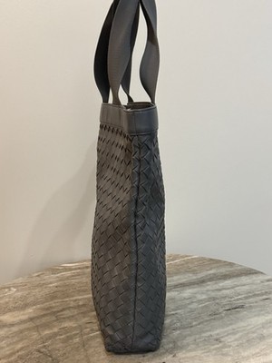 BOTTEGA VENETA INTRECCIATO LEATHER TOTE BAG GRAY WOVEN LARGE
