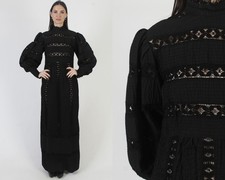 Vintage Black Pintuck Wedding Dress Victorian Edwardian Bridal Puff Slv Gown