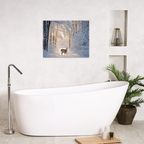 Nature Snowy Woodland Winter Deer Abstract Wall Art for Bathroom Living Room - Picture 5 of 16