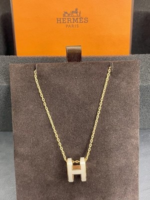 Hermes Pop H Pendant Necklace Marron Glace Rose Gold - Excellent