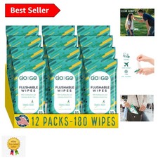 Portable Flushable Wet Wipes - 12 Packs of Aloe-Infused Travel Cleansing Wipes