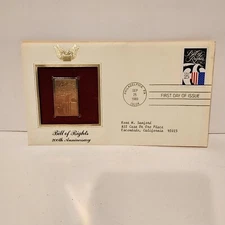 Postal Commemorative Society First Day of Issue Bill of Rights Stamp and Gold Re